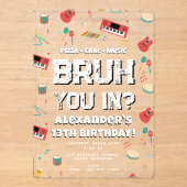 Invitations En Acrylique Bruh Boy's Birthday Party Teenager Music Band (Recto)