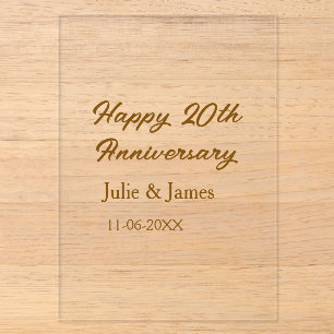 Invitations En Acrylique Brun anniversaire 20 ans nom datsimple doré