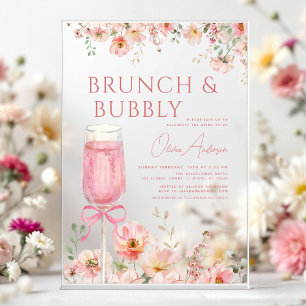 Invitations En Acrylique Brunch au nœud papillon rose et cocktail de champa