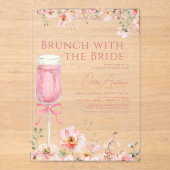 Invitations En Acrylique Brunch avec la Fête des mariées Bride Pink Bow (Recto)