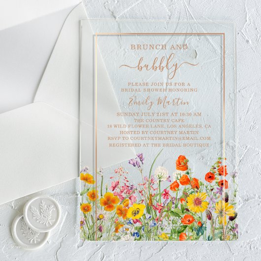 Invitations En Acrylique Brunch & Bubbly Boho Wild Flowers Fête des mariées