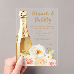 Invitations En Acrylique Brunch & Bubbly Garden Floral Baby Shower de Marié