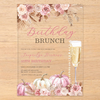 Invitations En Acrylique Brunch d'anniversaire automnal de citrouille bohèm