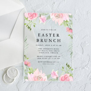 Invitations En Acrylique Brunch de Pâques Floral Élégant Rose Aquarelle