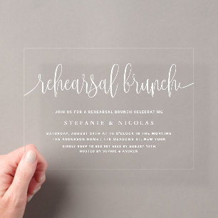 Invitations En Acrylique Brunch de répétition joli écriture blanche