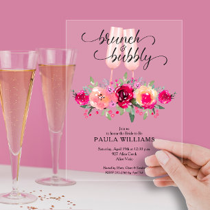 Invitations En Acrylique Brunch et Bubbly Fête de Mariage Florale