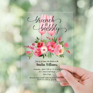 Invitations En Acrylique Brunch et Bubbly Shower de Mariage Floral