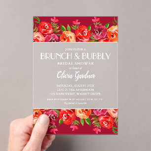 Invitations En Acrylique Brunch et eau pétillante Fleurs aquarelles pour la