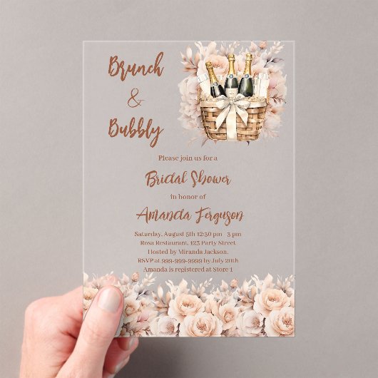 Invitations En Acrylique Brunch mousseux Fête des mariées rose de pêche bei (In situ (ordinateur de poche))