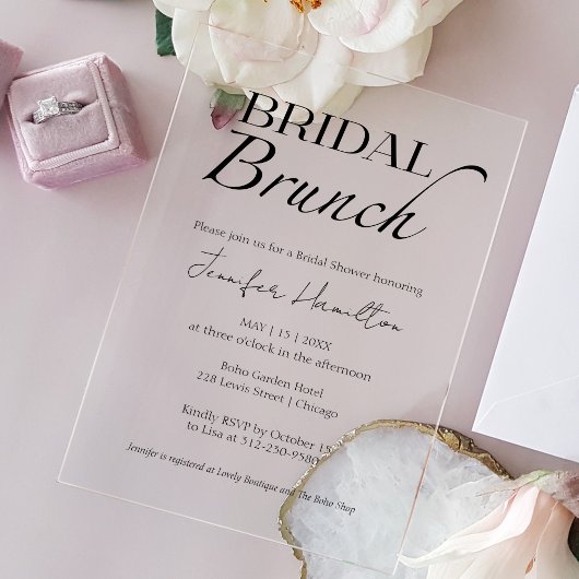 Invitations En Acrylique Brunch nuptial | Fête des mariées noire et blanche