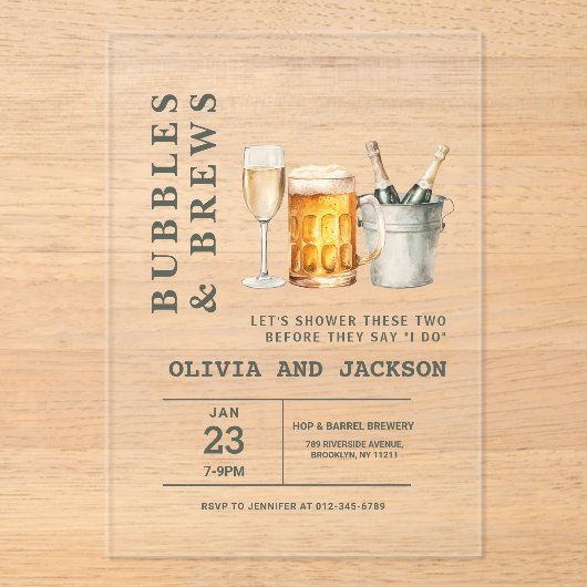 Invitations En Acrylique Bubbles & Brews Couples Douche (Recto)