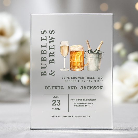 Invitations En Acrylique Bubbles & Brews Couples Douche