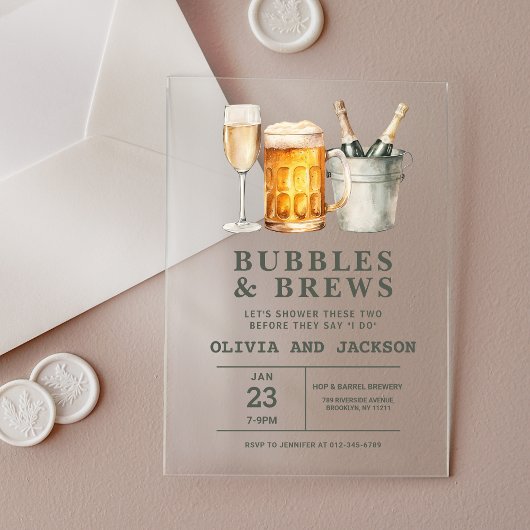 Invitations En Acrylique Bubbles & Brews Couples Douche