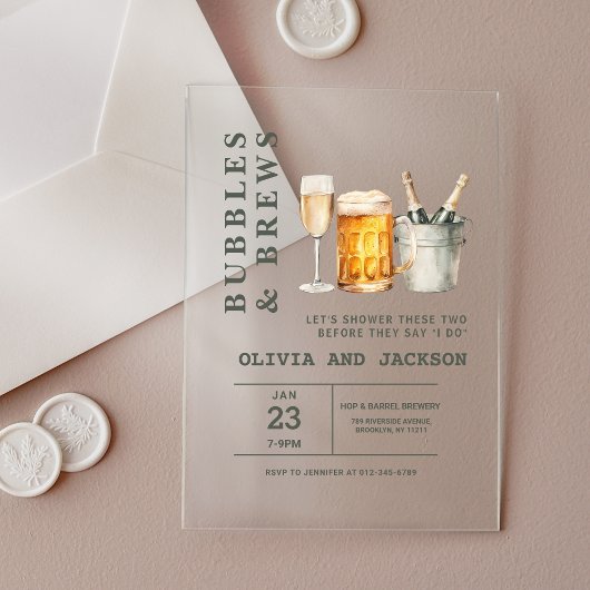 Invitations En Acrylique Bubbles & Brews Couples Douche