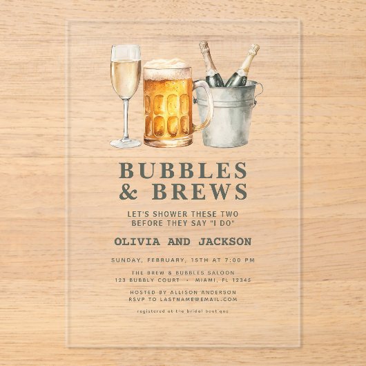 Invitations En Acrylique Bubbles & Brews Couples Douche (Recto)