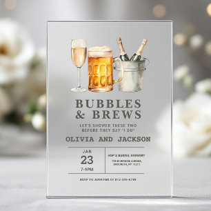 Invitations En Acrylique Bubbles & Brews Shower de Couple
