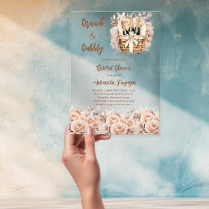 Invitations En Acrylique Bubbly brunch roses beige pêche Shower de mariage