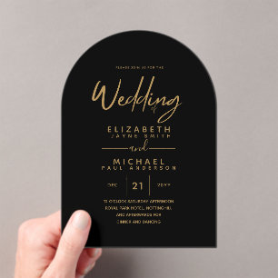 Invitations En Acrylique BUDGET Acrylique Black Gold Texte Élégant Mariage