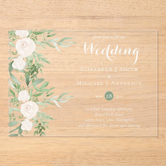 Invitations En Acrylique BUDGET Acrylique clair Mariage Fleurs Magnolia (Recto)