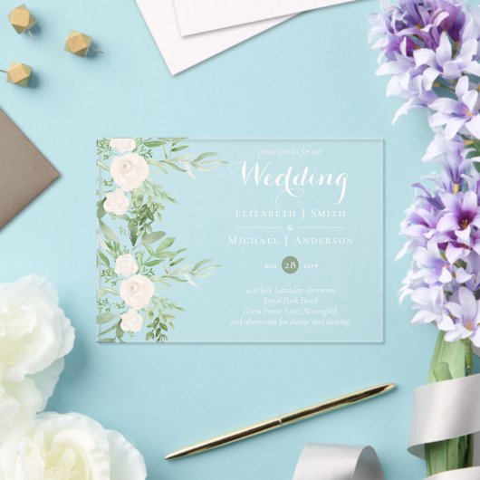 Invitations En Acrylique BUDGET Acrylique clair Mariage Fleurs Magnolia (Insitu (Mariage))