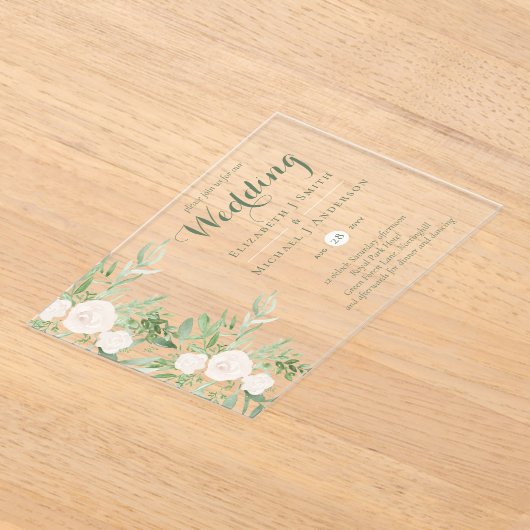 Invitations En Acrylique BUDGET Acrylique clair Mariage Fleurs Magnolia (Poser)
