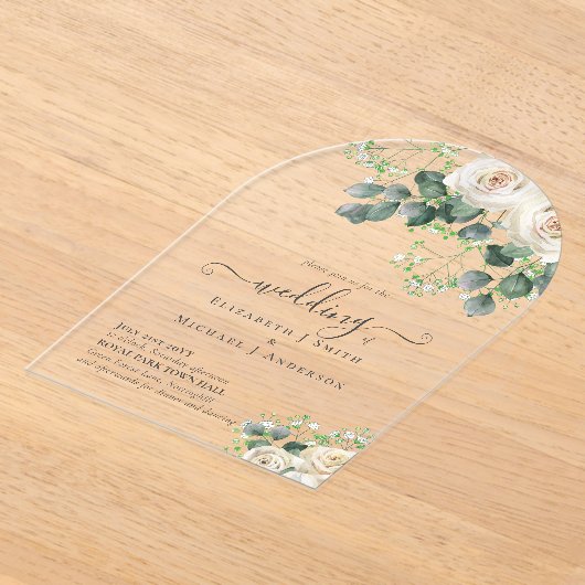 Invitations En Acrylique BUDGET Acrylique clair Mariage Roses blanches verd (Poser)