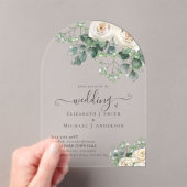 Invitations En Acrylique BUDGET Acrylique clair Mariage Roses blanches verd (In situ (ordinateur de poche))