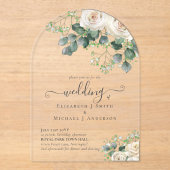 Invitations En Acrylique BUDGET Acrylique clair Mariage Roses blanches verd (Recto)