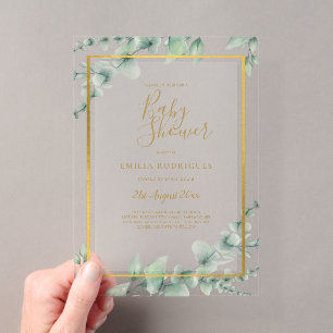Invitations En Acrylique BUDGET Acrylique Clair ou givré Baby Shower Feuill