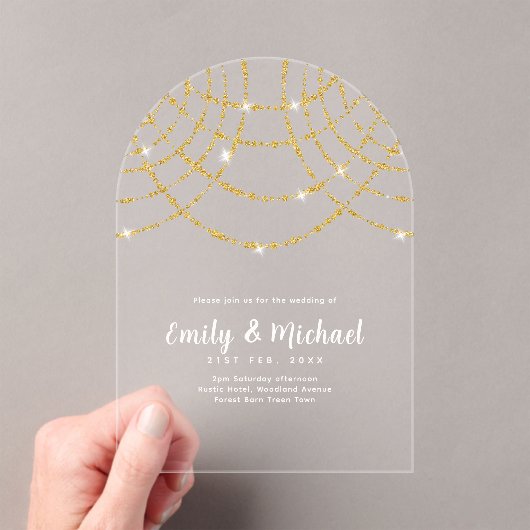 Invitations En Acrylique BUDGET Acrylique Clear Gold Lights élégant luxe (In situ (ordinateur de poche))