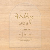 Invitations En Acrylique BUDGET Acrylique Clear Gold Texte Mariage élégant (Recto)