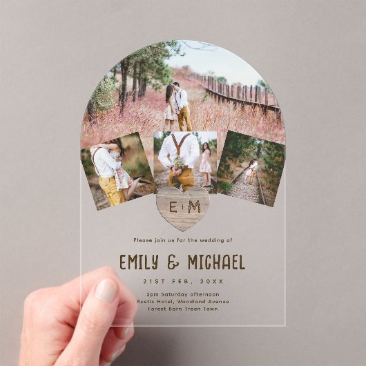 Invitations En Acrylique BUDGET Acrylique Clear Photo Collage Mariage Rusti (In situ (ordinateur de poche))