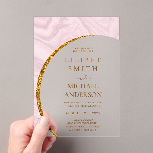 Invitations En Acrylique BUDGET Acrylique Mariage Dusty Blush Rose Gold Chi (In situ (ordinateur de poche))