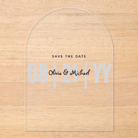 Invitations En Acrylique BUDGET Acrylique Mariage Enregistrer Date Minimali (Recto)