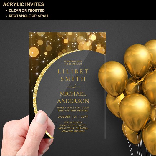 Invitations En Acrylique BUDGET Acrylique Mariage moderne Black Gold Minima