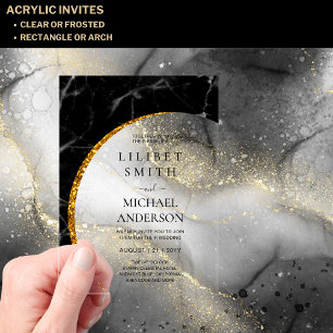 Invitations En Acrylique BUDGET Acrylique Mariage Moderne Noir Or Minimalis