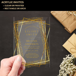 Invitations En Acrylique BUDGET Acrylique Mariage Or Faux Feuille Élégant