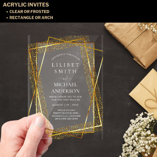 Invitations En Acrylique BUDGET Acrylique Mariage Or Faux Feuille Élégant