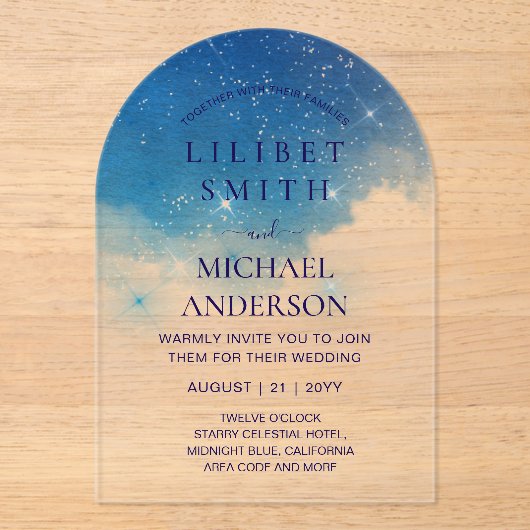 Invitations En Acrylique BUDGET Acrylique Mariage STARRY NUIT CELESTIAL SKI (Recto)