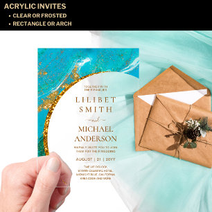 Invitations En Acrylique BUDGET Acrylique Mariage Turquoise Or Teal Agate