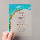 Invitations En Acrylique BUDGET Acrylique Mariage Turquoise Or Turquoise Ag (In situ (ordinateur de poche))