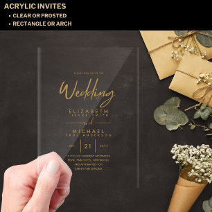 Invitations En Acrylique BUDGET Acrylique Or Clair Texte Élégant Mariage