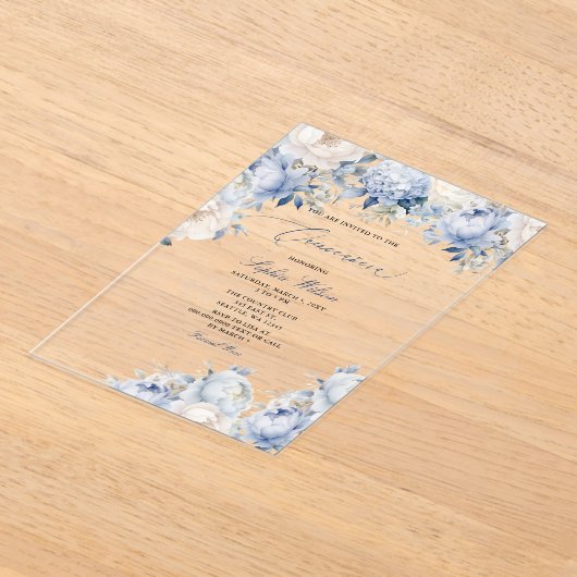 Invitations En Acrylique Budget Moderne Dusty Blue Floral Quinceañera (Poser)