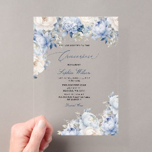 Invitations En Acrylique Budget Moderne Fleurs Bleu Poussiéreux Quinceañera