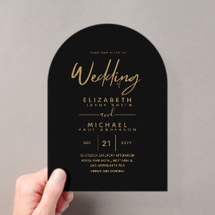 Invitations En Acrylique BUDGET Texte Acrylique Noir Or Élégant Mariage