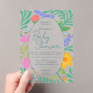 Invitations En Acrylique Bugs & Fleurs mignons Baby shower printemps & été