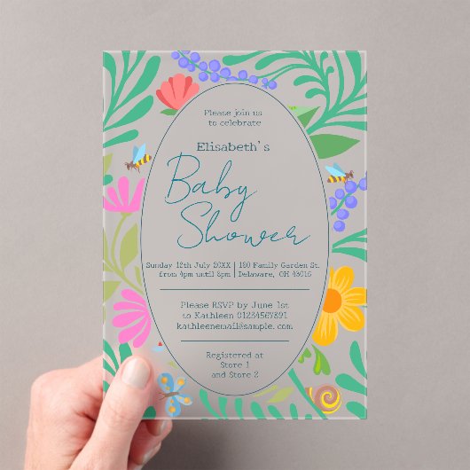 Invitations En Acrylique Bugs & Fleurs mignons Baby shower printemps & été (In situ (ordinateur de poche))