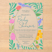 Invitations En Acrylique Bugs & Fleurs mignons Baby shower printemps & été (Recto)