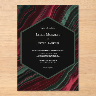 Invitations En Acrylique Burgundy and Hunter Green Velvet- Look 