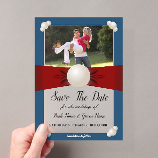Invitations En Acrylique Burgundy & Blue Pearl Ruban Photo Enregistrer La D
